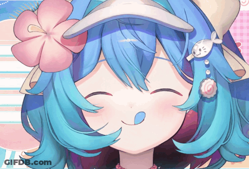 Girl With Blue Hair And Flower Smiling GIF