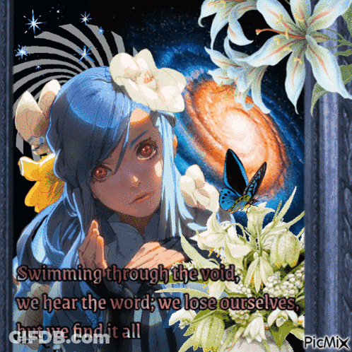 Girl With Blue Hair And Flowers GIF