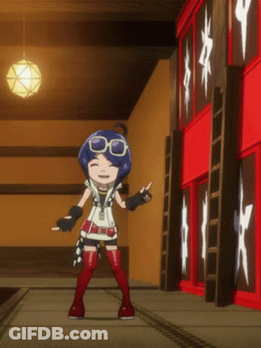 Girl With Blue Hair And Glasses In Front Of Red Wall GIF