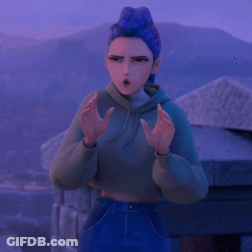 Girl With Blue Hair And Green Hoodie Surprised GIF