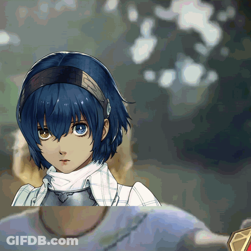 Girl With Blue Hair And Headband Letter E GIF