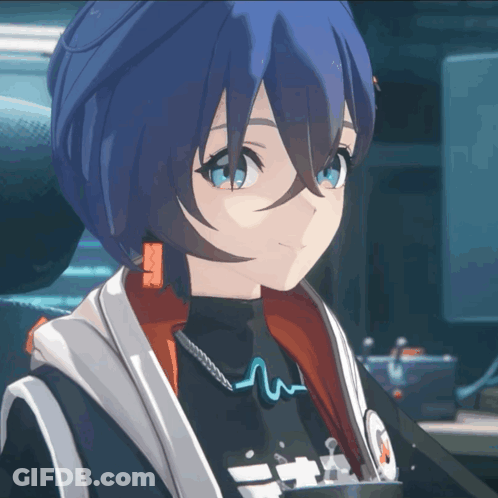Girl With Blue Hair And M Necklace GIF
