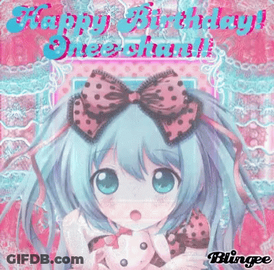 Girl With Blue Hair And Pink Bow Says Happy Birthday Sheraton GIF