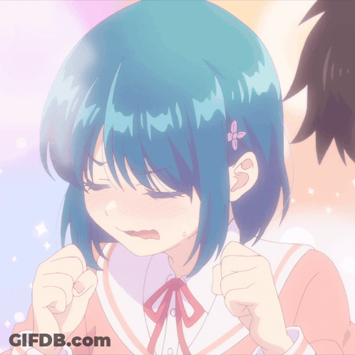 Girl With Blue Hair And Pink Flower GIF