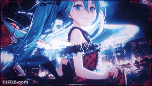 Girl With Blue Hair And Red Dress Saying Miku GIF