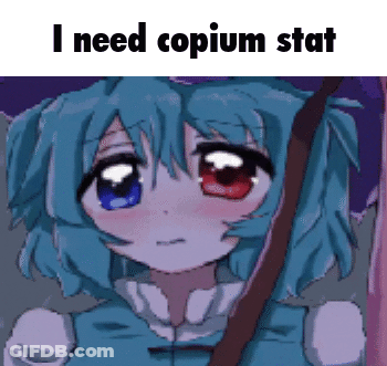 Girl With Blue Hair And Red Eyes Holding Umbrella Saying I Need Copium Stat GIF