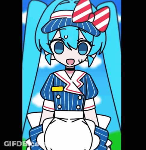 Girl With Blue Hair And Red White Blue Bow GIF