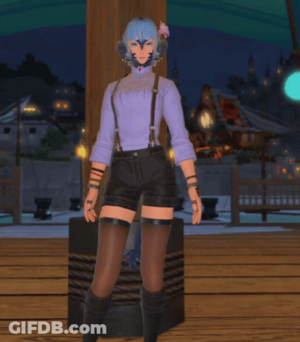 Girl With Blue Hair And Suspenders GIF