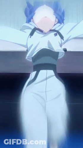 Girl With Blue Hair And White Pants Standing GIF
