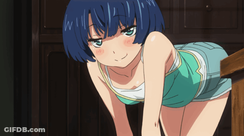 Girl With Blue Hair And White Tank Top Looking Down GIF