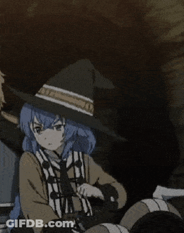 Girl With Blue Hair And Witch Hat Waving GIF
