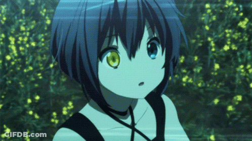 Girl With Blue Hair And Yellow Eyes In Flower Field GIF