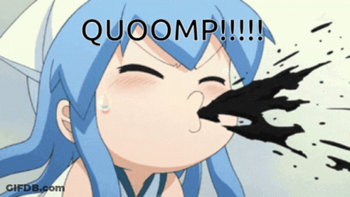 Girl With Blue Hair Blowing Black Liquid Quoomp GIF