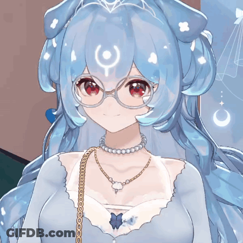 Girl With Blue Hair Glasses And Butterfly Necklace GIF