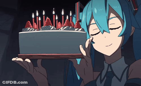 Girl With Blue Hair Holding Birthday Cake GIF