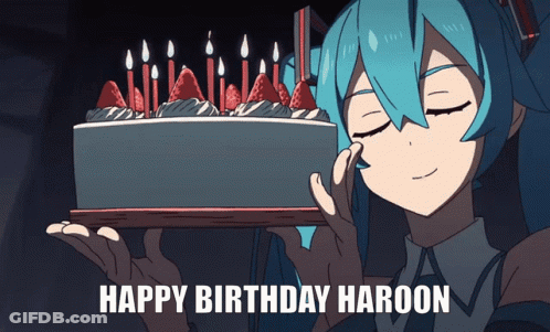 Girl With Blue Hair Holding Birthday Cake Saying Happy Birthday Haroon GIF