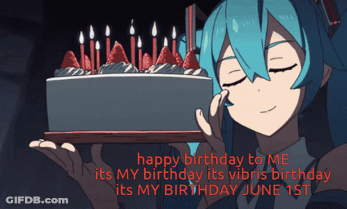 Girl With Blue Hair Holding Cake With Candles GIF