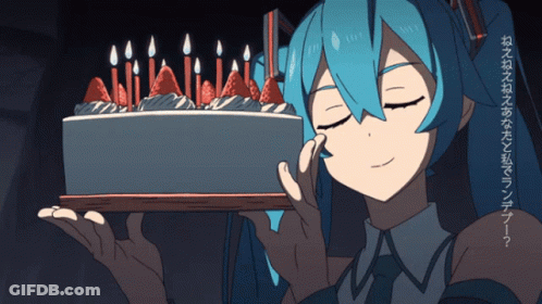 Girl With Blue Hair Holding Cake With Candles GIF