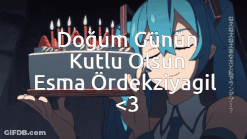 Girl With Blue Hair Holding Cake With Candles GIF