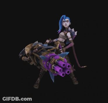 Girl With Blue Hair Holding Large Gun GIF
