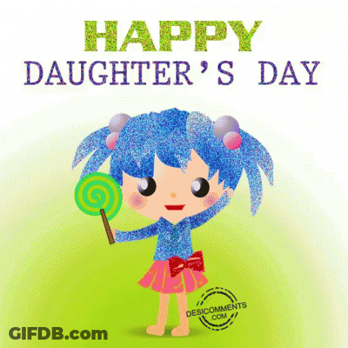 Girl With Blue Hair Holding Lollipop Happy Daughter's Day GIF