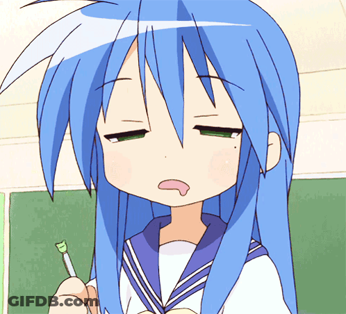 Girl With Blue Hair Holding Pen GIF