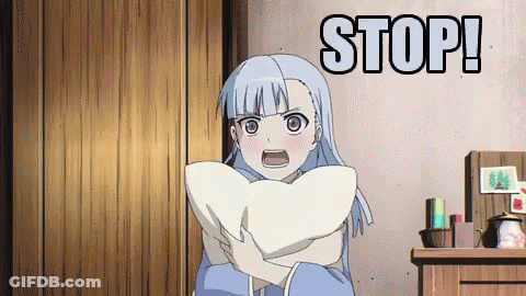 Girl With Blue Hair Holding Pillow Saying Stop GIF