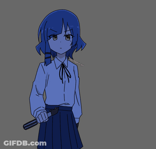 Girl With Blue Hair Holding Red Lightsaber GIF