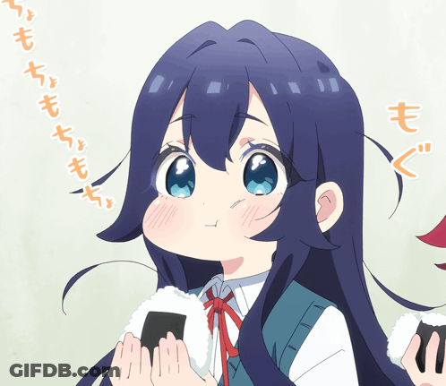 Girl With Blue Hair Holding Rice Ball GIF