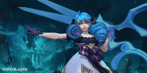 Girl With Blue Hair Holding Scissors GIF