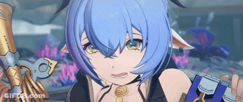 Girl With Blue Hair Holding Sword GIF