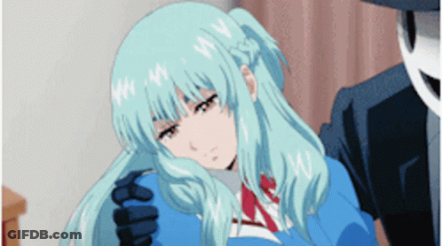 Girl With Blue Hair Hugged By Masked Man GIF