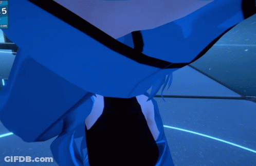 Girl With Blue Hair In Front Of Scoreboard GIF