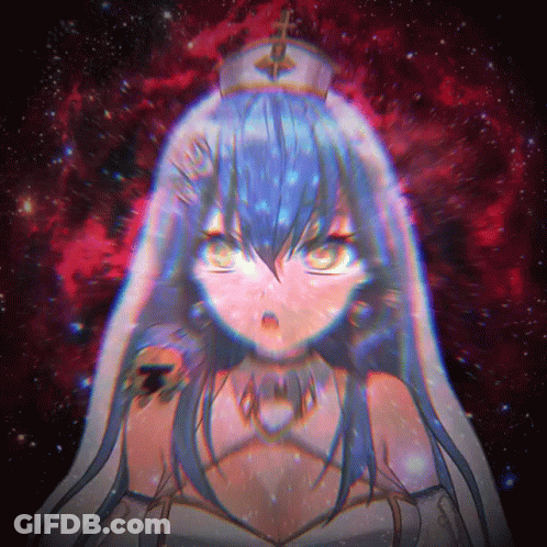 Girl With Blue Hair In Nurse Cape GIF