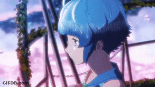 Girl With Blue Hair In Pink Sky GIF