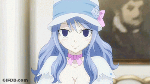 Girl With Blue Hair In White Hat And Pink Bow GIF