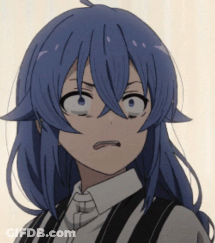 Girl With Blue Hair In White Shirt And Suspenders GIF