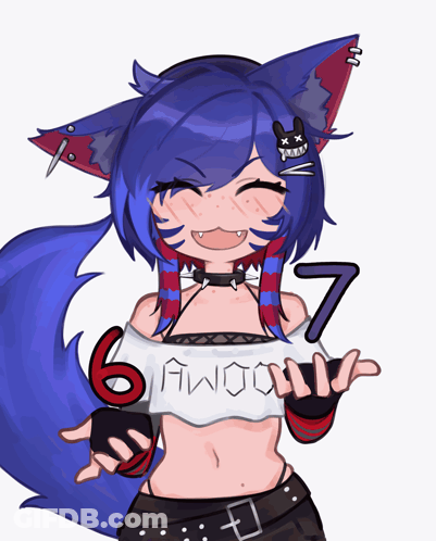 Girl With Blue Hair In White Shirt Saying 6 Awoo7 GIF