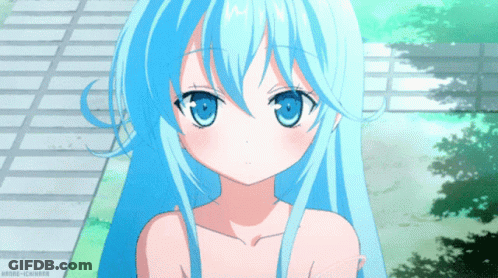 Girl With Blue Hair Looking At Camera Anime-Chanpa Watermark GIF