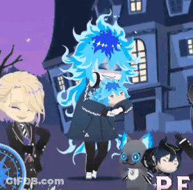 Girl With Blue Hair Next To Cat And Wheelchair GIF