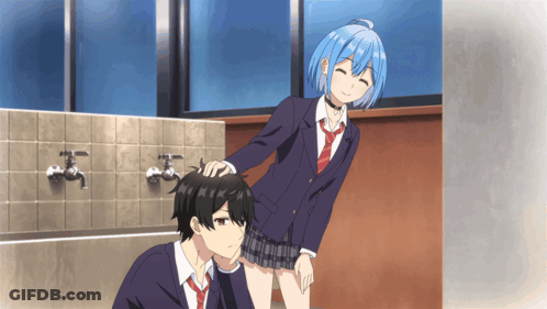 Girl With Blue Hair Petting Boy GIF