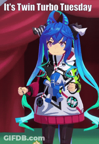 Girl With Blue Hair Saying It's Twin Turbo Tuesday GIF