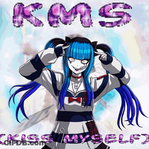 Girl With Blue Hair Saying Kiss Myself GIF