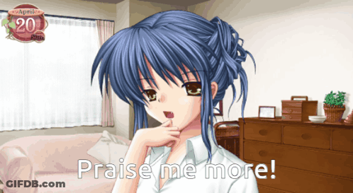 Girl With Blue Hair Saying Praise Me More GIF