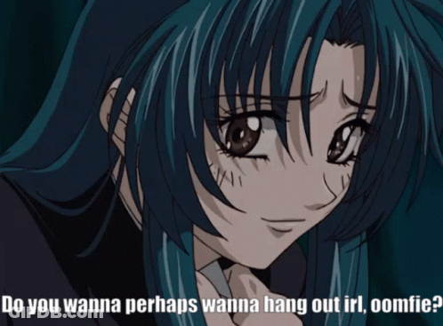 Girl With Blue Hair Says Do You Wanna Hang Out Irl Boomfie GIF