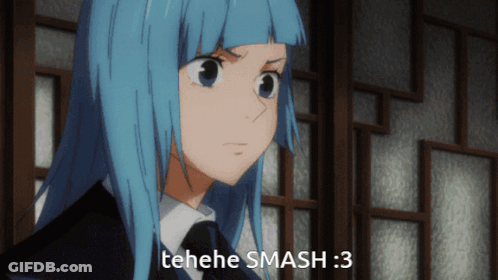 Girl With Blue Hair Says Tehehe Smash GIF