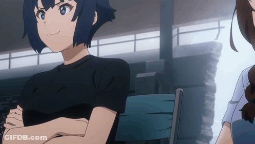 Girl With Blue Hair Sitting In Chair GIF