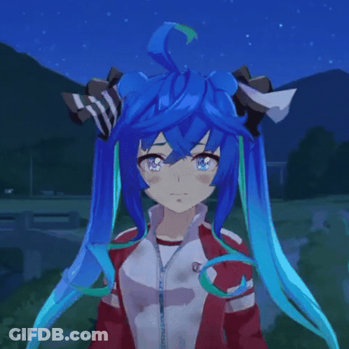 Girl With Blue Hair Wearing Jacket With Letter T GIF