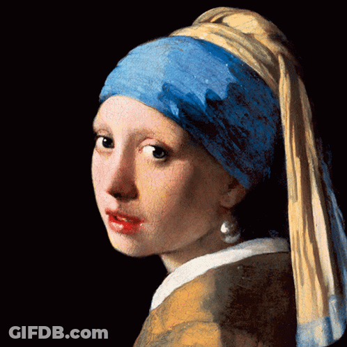 Girl With Blue Headband And Pearl Earrings GIF