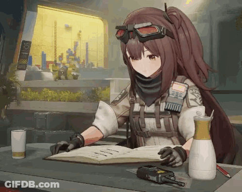 Girl With Book And Soda At Table GIF
